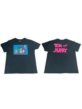 Tom and Jerry Black Graphic Tee Cartoon Shirt Large